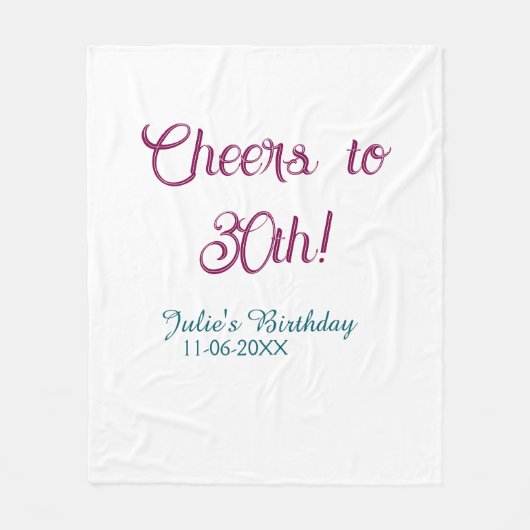 Cheers to 30th birthday name date mauve blue elega fleecedecke (Vorderseite)