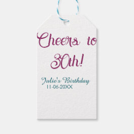 Cheers to 30th birthday name date mauve blue elega geschenkanhänger