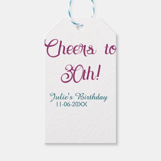 Cheers to 30th birthday name date mauve blue elega geschenkanhänger (Vorderseite)