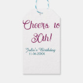 Cheers to 30th birthday name date mauve blue elega geschenkanhänger (Rückseite)