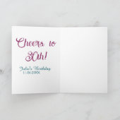 Cheers to 30th birthday name date mauve blue elega karte (Innenseite)
