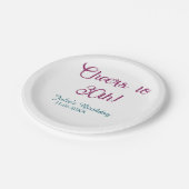 Cheers to 30th birthday name date mauve blue elega pappteller (Schrägansicht)