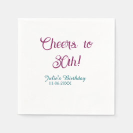 Cheers to 30th birthday name date mauve blue elega serviette