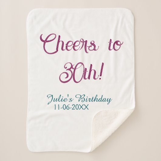 Cheers to 30th birthday name date mauve blue elega sherpadecke (Vorderseite)