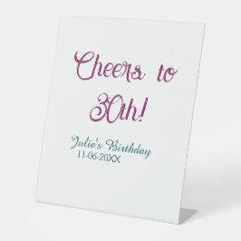 Cheers to 30th birthday name date mauve blue elega sockelschild