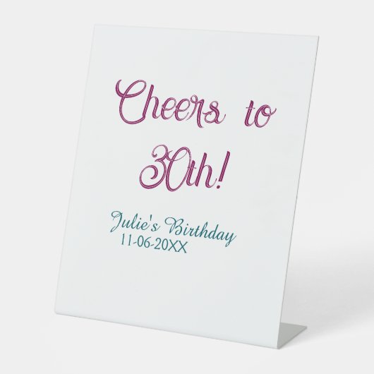 Cheers to 30th birthday name date mauve blue elega sockelschild (Vorderseite)