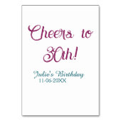 Cheers to 30th birthday name date mauve blue elega tischnummer (Rückseite)