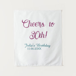 Cheers to 30th birthday name date mauve blue elega wandteppich