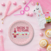 Cheers to 40 Jahre Wein Thema Kawaii Stil Pappteller (Party)