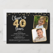 Cheers to 40 Years2 Fotos Script Balloon Confetti Einladung (Vorderseite)