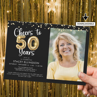 Cheers to 50 Jahre Foto Script Balloon Confetti Einladung