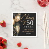 Cheers To 50 Years Black and Gold Balloons Serviette (Beispiel)