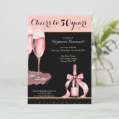 Cheers to 50 Years Black Champagne Birthday Einladung (Stehend Vorderseite)
