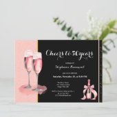 Cheers to 50 Years Black Champagne Birthday Einladung (Stehend Vorderseite)