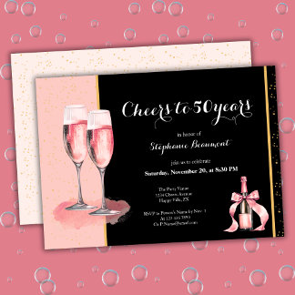 Cheers to 50 Years Black Champagne Birthday Einladung