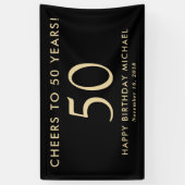 Cheers To 50 Years Black Gold 50th Birthday Party Banner (Vertikal)