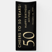 Cheers To 50 Years Black Gold 50th Birthday Party Banner (Vertikal)