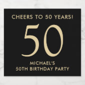 Cheers to 50 Years Black Gold 50th Birthday Party Schaumweinetikett (Einzelnes Label)