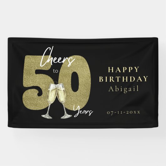 Cheers To 50 Years Black Gold  Banner (Horizontal)
