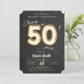 Cheers to 50 Years Gold Folie Ballon 50. Geburtsta Einladung (Stehend Vorderseite)