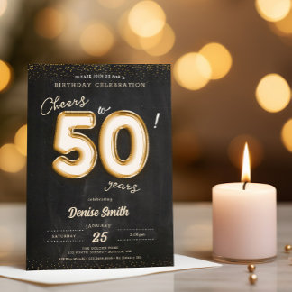 Cheers to 50 Years Gold Folie Ballon 50. Geburtsta Einladung