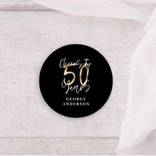 cheers to 50 years modern black and gold runder aufkleber