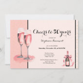 Cheers to 50 Years Pink Champagne Birthday Einladung (Vorderseite)