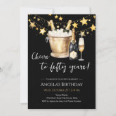 Cheers to 50th Birthday Champagne Einladung (Vorderseite)