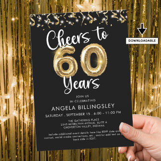Cheers to 60 Jahre Script Balloon Confetti Einladung