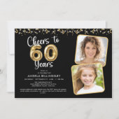 Cheers to 60 Years 2 Foto Script Balloon Confetti Einladung (Vorderseite)