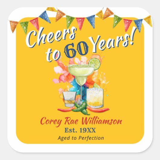 Cheers to 60 Years - Aged to Perfection - Fiesta  Quadratischer Aufkleber (Vorderseite)