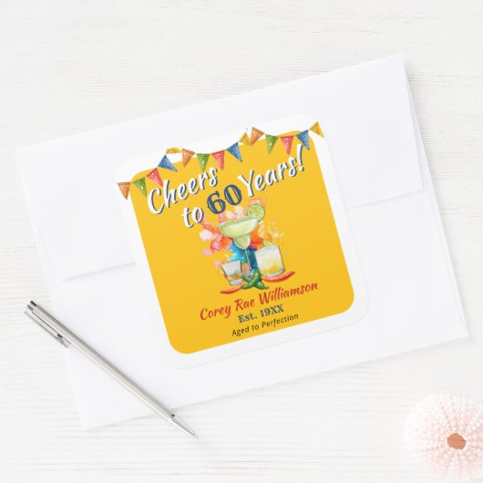 Cheers to 60 Years - Aged to Perfection - Fiesta Quadratischer Aufkleber (Umschlag)