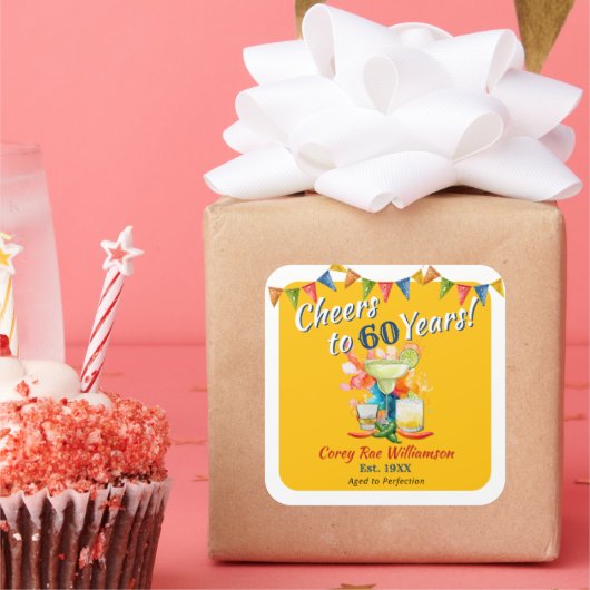 Cheers to 60 Years - Aged to Perfection - Fiesta Quadratischer Aufkleber (Party)