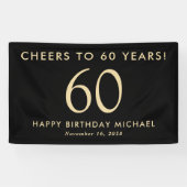 Cheers To 60 Years Black Gold 60th Birthday Party Banner (Horizontal)