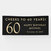 Cheers To 60 Years Black Gold 60th Birthday Party Banner (Horizontal)