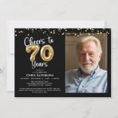 Cheers to 70 Jahre Foto Script Balloon Confetti Einladung (Vorderseite)