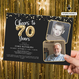 Cheers to 70 Years 2 Fotos Script Ballon Einladung