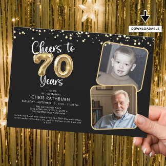 Cheers to 70 Years 2 Fotos Script Ballon Einladung