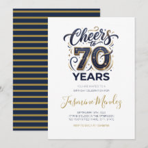 Cheers to 70 years Elegant Gold Blue Birthday 