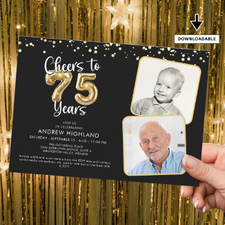 Cheers to 75 Years 2 Fotos Script Ballon Einladung