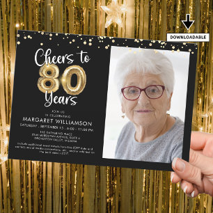 Cheers to 80 Jahre Foto Script Balloon Confetti Einladung