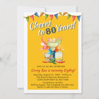 Cheers to 80 Years Modern 80th Birthday  Fiesta Einladung