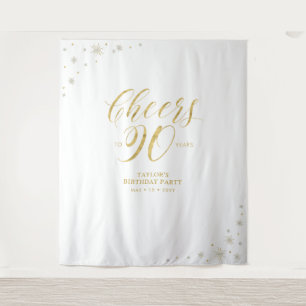 Cheers to 90 years, Gold 90th Birthday Party Wandteppich
