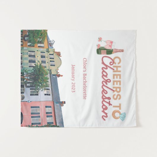 "Cheers to Charleston" Bach Party Hintergrund Wandteppich (Vorderseite (Horizontal))