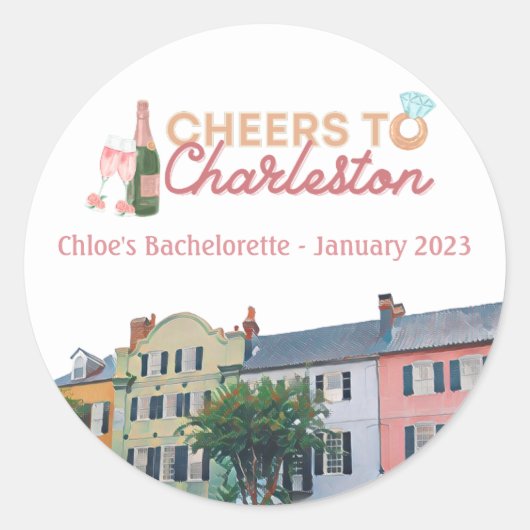 "Cheers to Charleston" Bach Party Stickers (Vorderseite)