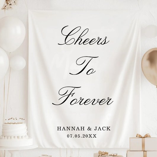 Cheers to Forever Personalized Wedding Engagement Wandteppich