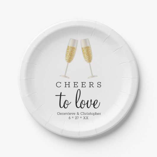 CHEERS to Liebe Elegante Gold Champagner Hochzeit Pappteller (Vorderseite)