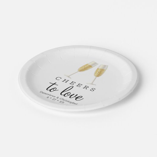 CHEERS to Liebe Elegante Gold Champagner Hochzeit Pappteller (Schrägansicht)