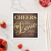 CHEERS TO LIEBE Rustic Barnwood Heart Gold Wedding Serviette (Beispiel)