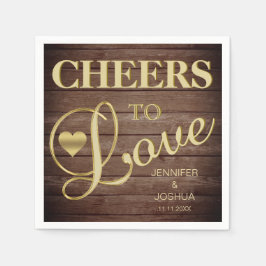 CHEERS TO LIEBE Rustic Barnwood Heart Gold Wedding Serviette